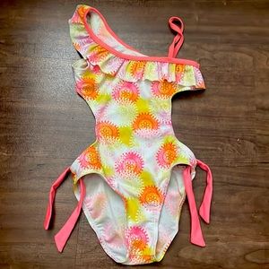 Toddler Girls 2CB One Piece Backless Retro Neon Swimsuit - size 4T